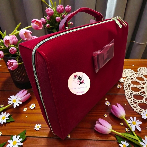 Estee Lauder Makeup Cosmetic Bag TRAIN CASE RED - Picture 10 of 13